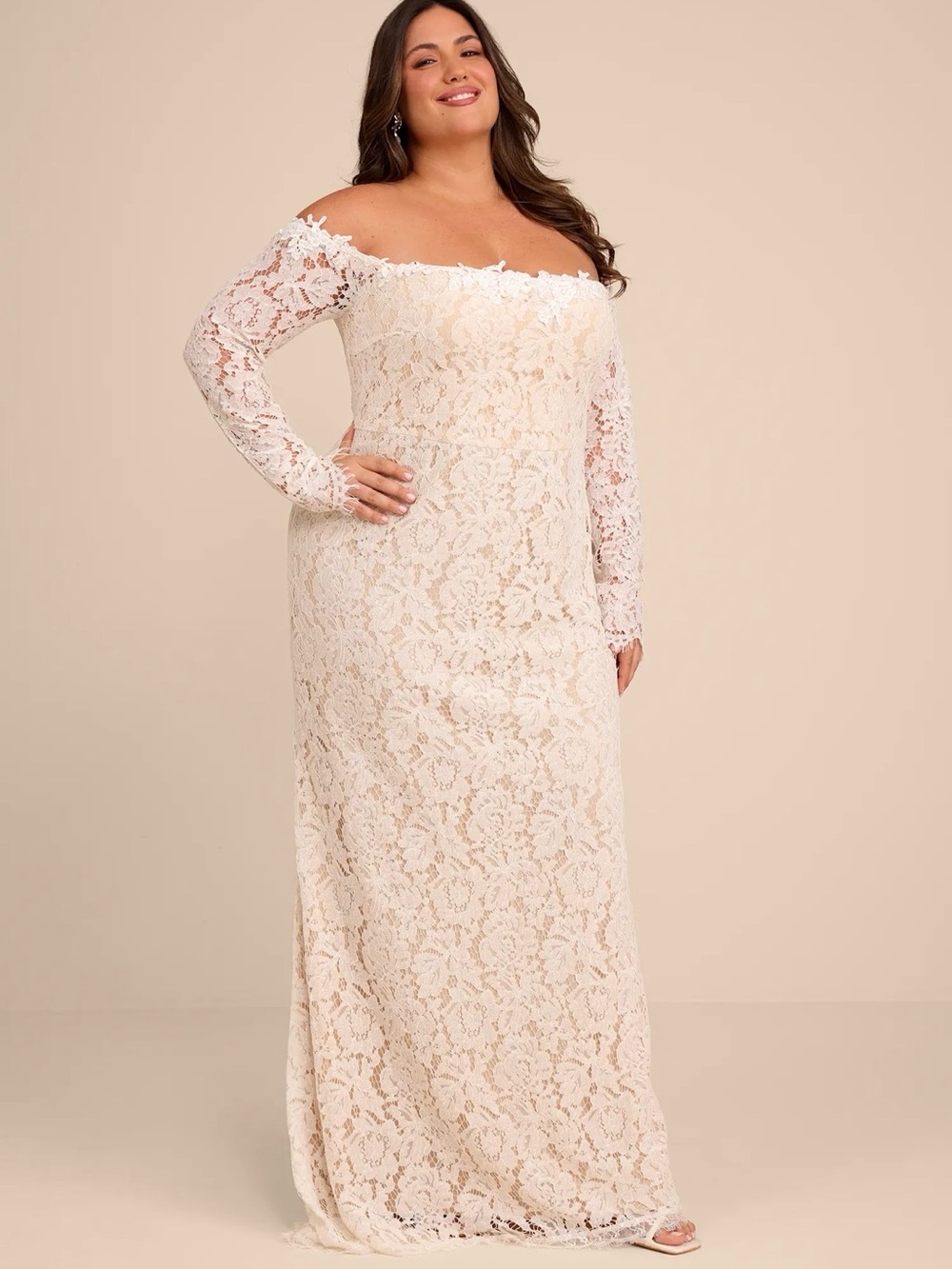 Lulu's Lace Off-Shoulder Wedding Dress in Ivory - Picture 9 of 14